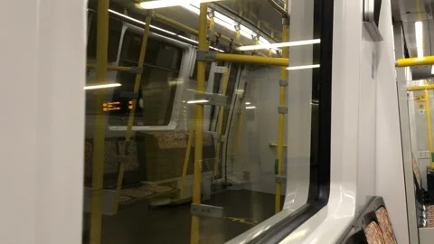 POV inside driving subway train looking out at tracks Berlin Stock Footage 347425671