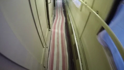 POV inside railroad empty sleeper car, pass coupe, travel by passenger sleeper Stock Footage 84440270