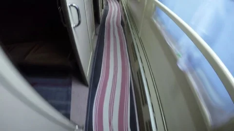 POV inside railroad empty sleeper car, pass coupe, travel by passenger sleeper Видео 84992583