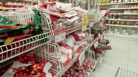 POV Inside at Store During Christmas Time Stock Footage 144493487