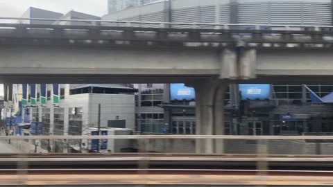 POV Inside Train view of BC Place Stadium skytrain Station Stock Footage 282326484