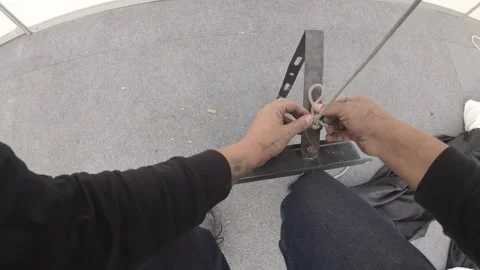 POV Installing LED Panel on Event Canopy Stock Footage 318736887