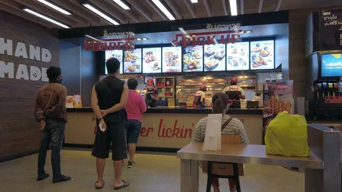 POV interior inside the KFC fried chicken restaurant Stock Footage 129326576