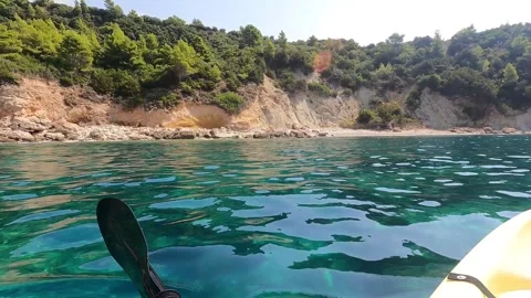 POV Kayaking Along the Clear West Coast of Kefalonia Greece Stock Footage 345206948