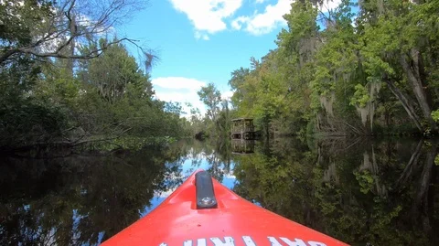 POV Kayaking on a small river Stock Footage 118380944