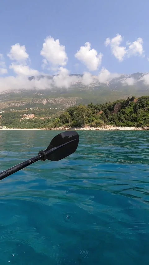 POV Kayaking Through the Clear Ionian Sea Waters of Kefalonia Greece Stock Footage 345274155
