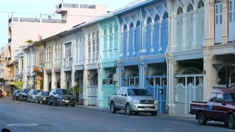 POV landscape view of phuket old town area in summer sunset Video stock 130330164