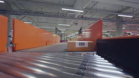 POV Logistics Center Conveyor with Boxes Stock Footage 319006860