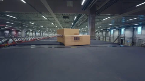 POV Logistics Center Conveyor with Boxes Stock Footage 319006875