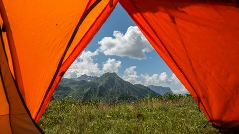 POV Lying In Camping Tent clouds timelapse Stock-Footage 89755547