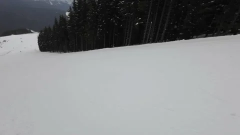 POV. Man Downhill On Skiis By Zigzag On Ski Slope. Stock Footage 219007680
