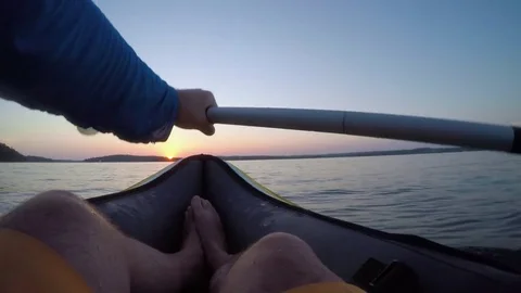 POV: Man kayaking at sunset Stock Footage 82391707
