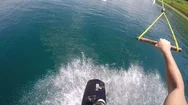 Pov Of A Man Riding His Wakeboard At A Cable Park, Slow Motion. Stock Footage