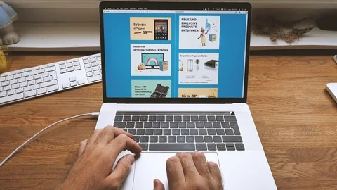 POV man shopping Amazon Prime Day on laptop time lapse Stock Footage 95233121