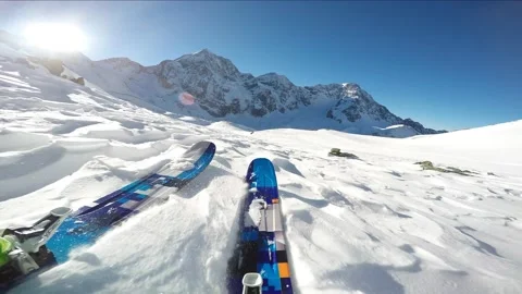 POV man skiing in fresh powder snow  in Solda,Italy. Stock Footage
