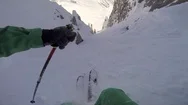 Pov Of A Man Skiing In The Mountains In Fresh Powder Snow, Super Slow Motion. Stock Footage