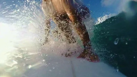 POV Man Surfing Blue Ocean Wave Stock Footage 71328843