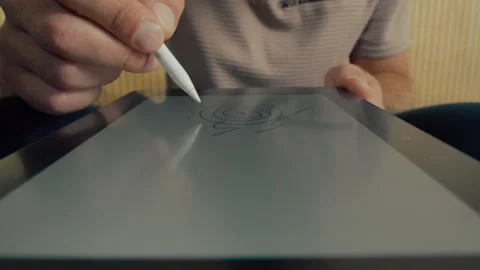 POV of a man using the tablet and drawing Stock Footage 275146302
