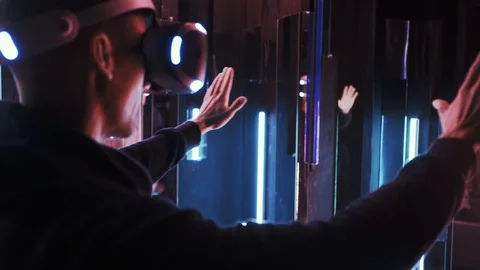 POV man in VR headset moving hands Stock-Footage 103624917