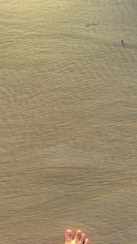 POV Man Walking Barefoot on Sandy Beach at Sunset Stock Footage 340381144