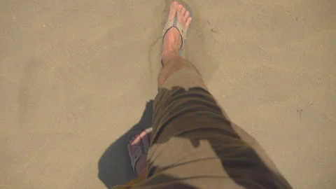 POV Man walking in in flip-flops on the desert in slow motion 180fps Stock Footage 165042388