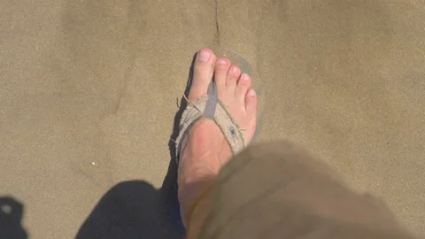 POV Man walking in in flip-flops on the desert in slow motion 180fps Stock Footage 165042831