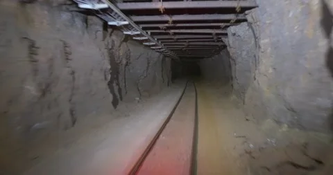 POV From Mining Train Moving On Underground Railroad In Tunnel. Stock Footage 288882250
