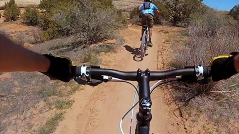POV of mountain biker fast down desert single track, Fruita, Colorado. Stock Footage 98005757