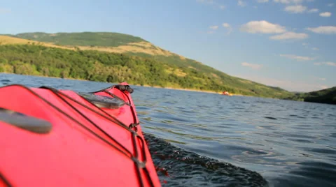 POV from moving canoe on a lake Stock Footage 33878052
