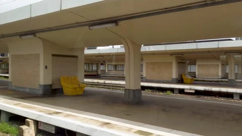 POV from a moving train passing the famous Brussels-North station, with the Vídeos de archivo 346885114