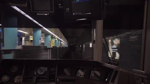 POV From Moving Train as Station Platform Disappears Into Distance Stock Footage 346799500