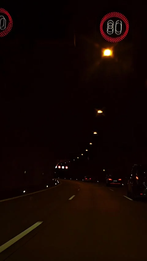 POV Night Drive Through Highway Tunnel in Germany Stock Footage 337481687