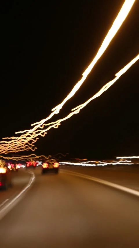POV Night Driving Hyperlapse with Light Trails and Motion Blur – Vertical Stock Footage 328667867