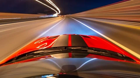 Pov night driving hyperlapse at a modern highway passing a series of tunnels. Stock Footage 116403665