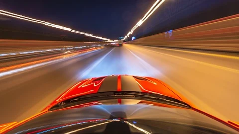Pov night driving hyperlapse at a modern highway passing a series of tunnels. Stock Footage 116403723