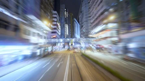Pov night driving hyperlapse through Hong Kong business district. Drive pov Stock-Footage 112374166