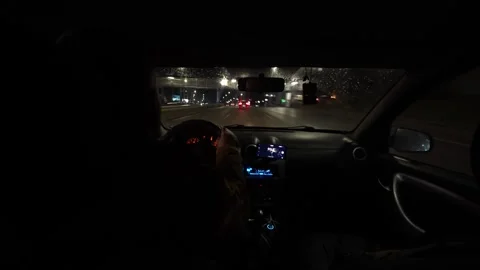 POV night driving timelapse from inside a car. Video stock 325781307