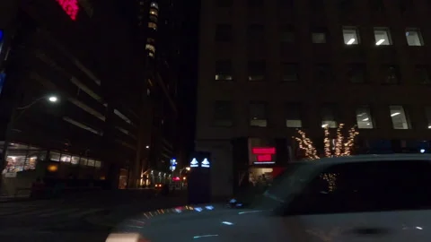 POV night side view downtown Toronto city in COVID 19  pandemic lockdown Vidéo 146384216