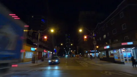 POV night side view downtown Toronto city in COVID 19  pandemic lockdown 库存影片 146386337