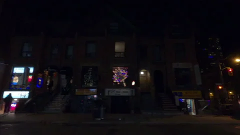 POV night side view downtown Toronto city in COVID 19  pandemic lockdown Video stock 146386664