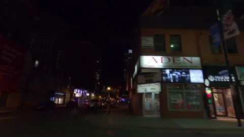 POV night side view downtown Toronto city in COVID 19  pandemic lockdown Stock Footage 146394160