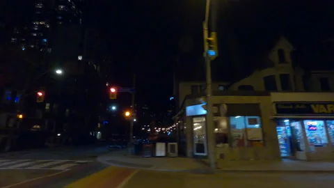 POV night side view downtown Toronto city in COVID 19  pandemic lockdown Vídeo Stock 146402553