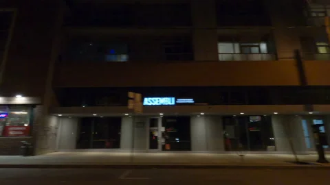POV night side view downtown Toronto city in COVID 19  pandemic lockdown Vidéo 146403741