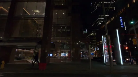 POV night side view downtown Toronto city in COVID 19  pandemic lockdown Vídeos de archivo 146406207