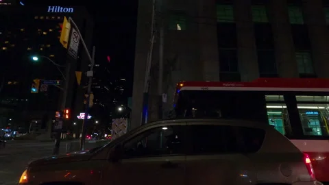 POV night side view downtown Toronto city in COVID 19  pandemic lockdown 스톡 동영상 146408549