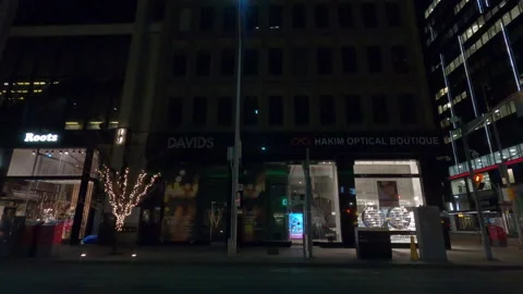 POV night side view downtown Toronto city in COVID 19  pandemic lockdown Stock Footage 146416823