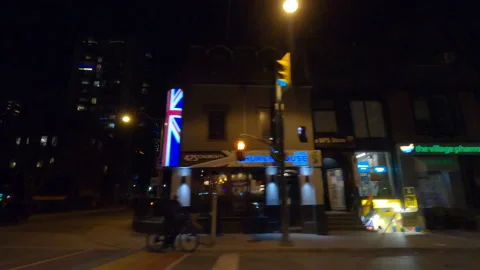 POV night side view Toronto city streets in COVID 19  pandemic lockdown Stock Footage 146370328