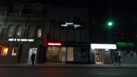 POV night side view Toronto city streets in COVID 19  pandemic lockdown Stock Footage 146379288