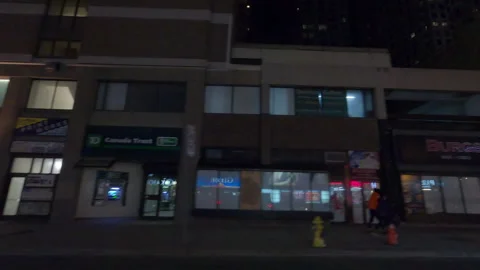 POV night side view Toronto city streets in COVID 19  pandemic lockdown Stock Footage 146382229