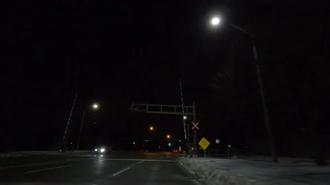 POV nights driving in empty streets near Toronto in COVID 19  pandemic lockdown Видео 146490656